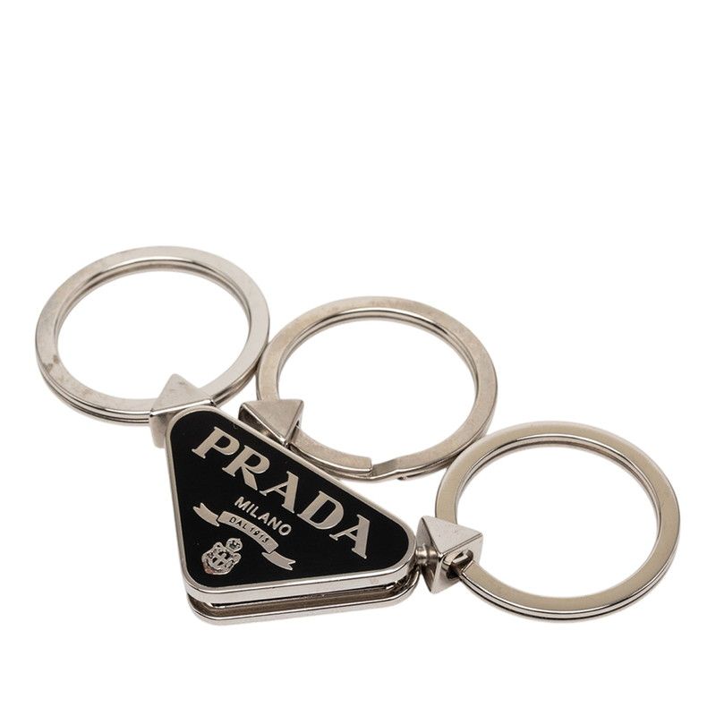 Prada Key Holder Silver Black Metal