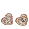Chanel CC Logo Heart Motif Stud Earrings Gold Pink Plated Rhinestone