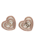 Chanel CC Logo Heart Motif Stud Earrings Gold Pink Plated Rhinestone