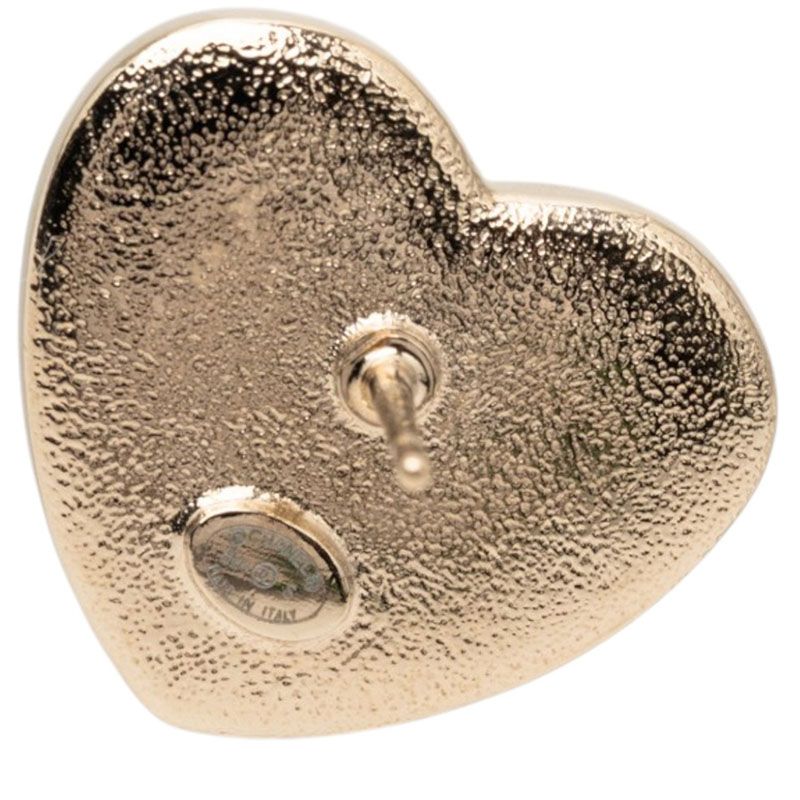 Chanel CC Logo Heart Motif Stud Earrings Gold Pink Plated Rhinestone — view 3