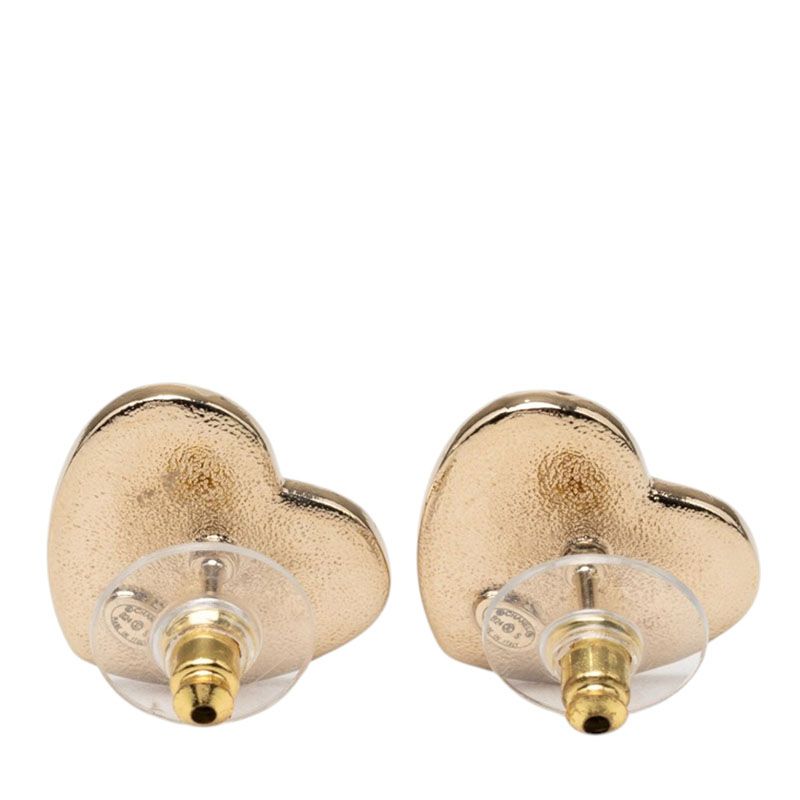 Chanel CC Logo Heart Motif Stud Earrings Gold Pink Plated Rhinestone — view 2