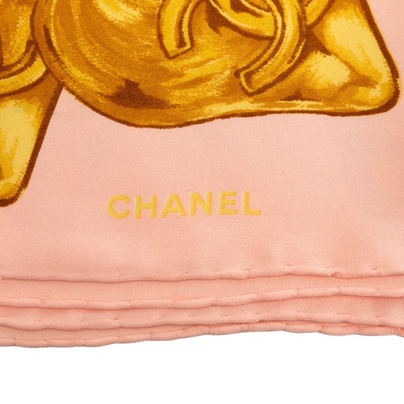 Chanel CC Logo Camellia Scarf Pink Beige Silk — view 4