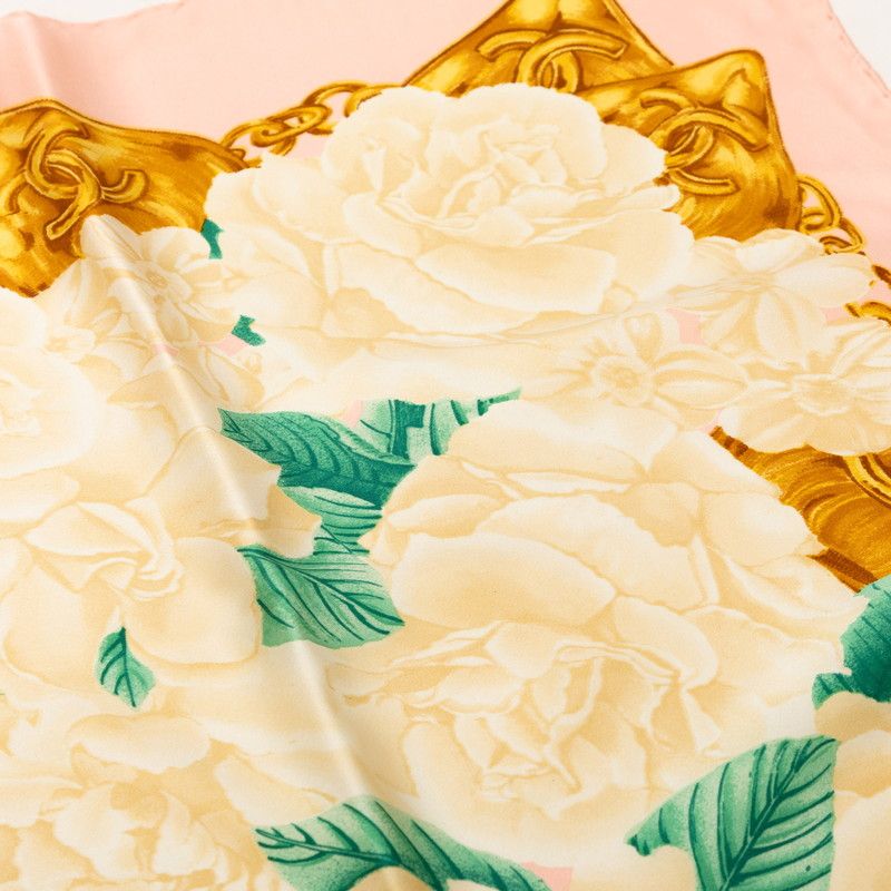 Chanel CC Logo Camellia Scarf Pink Beige Silk — view 3