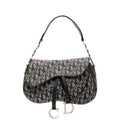 Dior Trotter Saddle Handbag Shoulder Black Gray Canvas Leather
