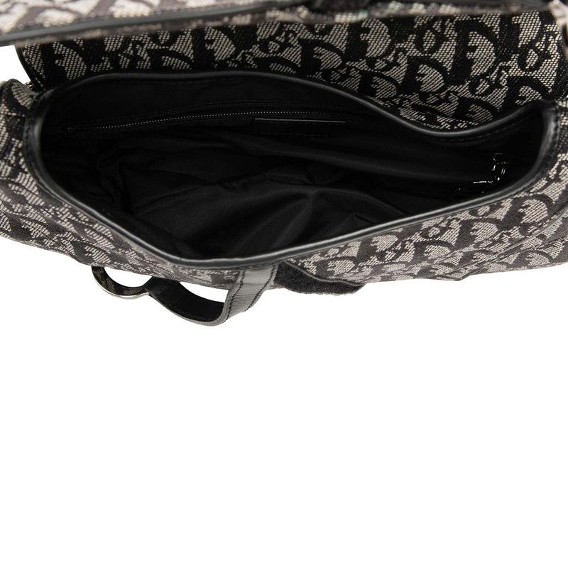 Dior Trotter Saddle Handbag Shoulder Black Gray Canvas Leather — view 4