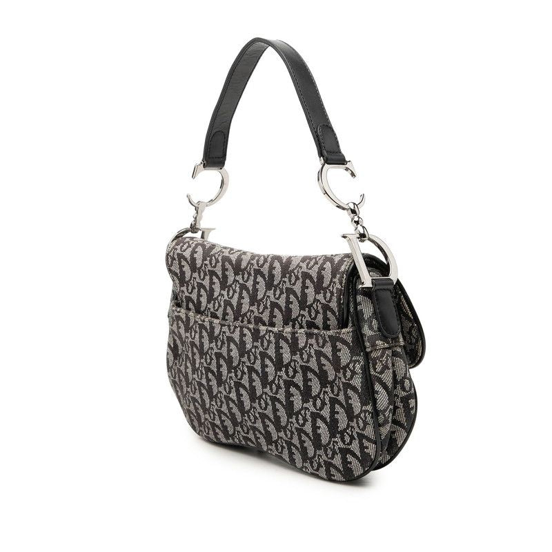 Dior Trotter Saddle Handbag Shoulder Black Gray Canvas Leather — view 2