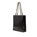 Chanel CC Logo Chain Tote Shoulder Bag Black Leather — view 2