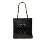 Chanel CC Logo Chain Tote Shoulder Bag Black Leather