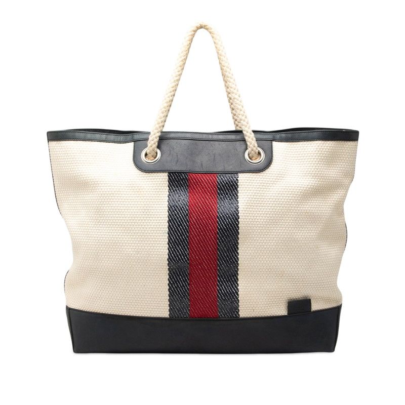 Gucci Sherry Line Tote Navy Ivory Canvas Leather
