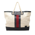 Gucci Sherry Line Tote Navy Ivory Canvas Leather
