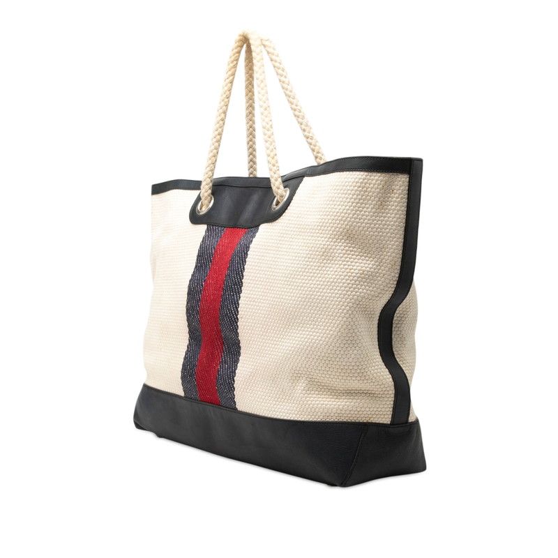 Gucci Sherry Line Tote Navy Ivory Canvas Leather — view 2