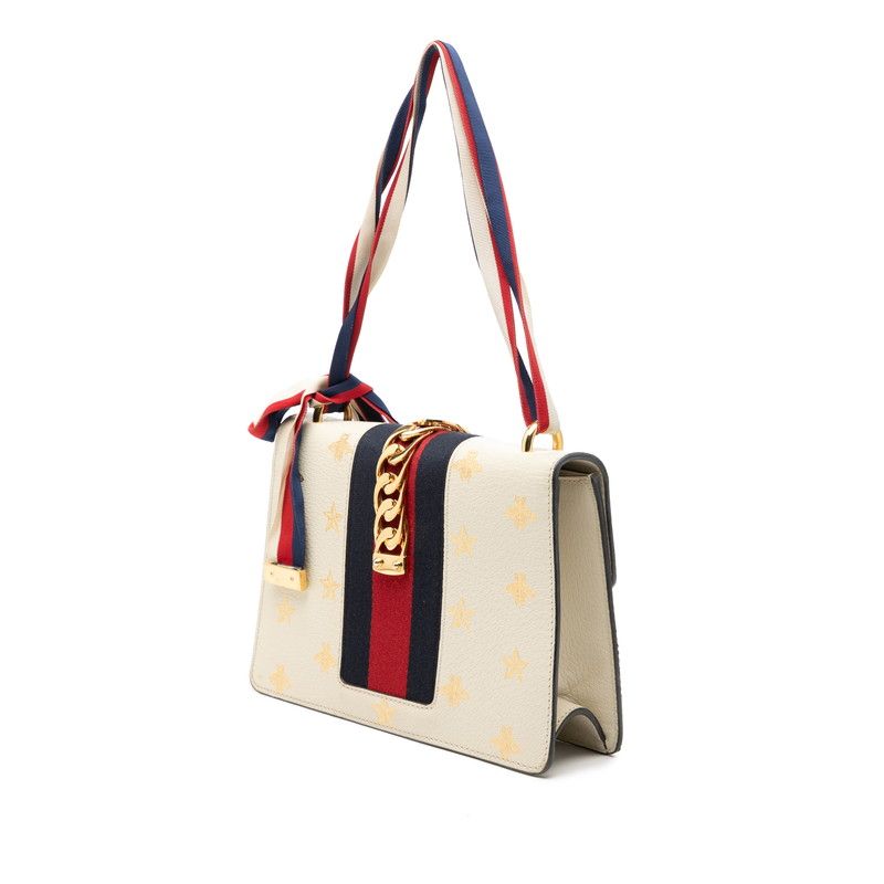 Gucci Sylvie Bi-&star Sherry Line Shoulder Bag Ivory Gold Leather — view 2
