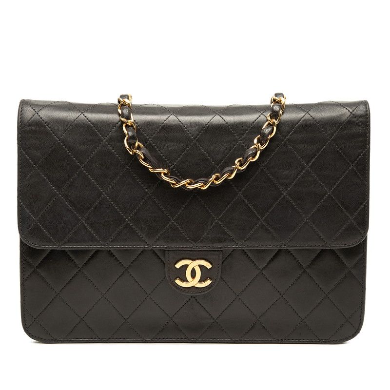 Chanel Quilted CC Logo Crossbody Chain Shoulder Bag Push Lock Black Lambskin