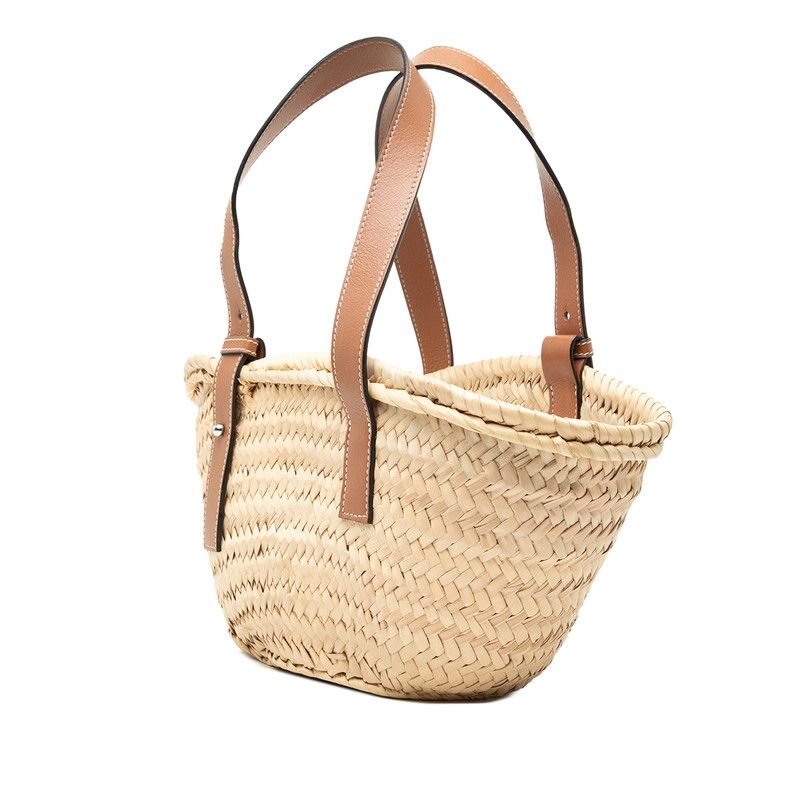 Loewe Anagram Basket Bag Handbag Bag Natural Brown Leather Palm Leaf — view 2