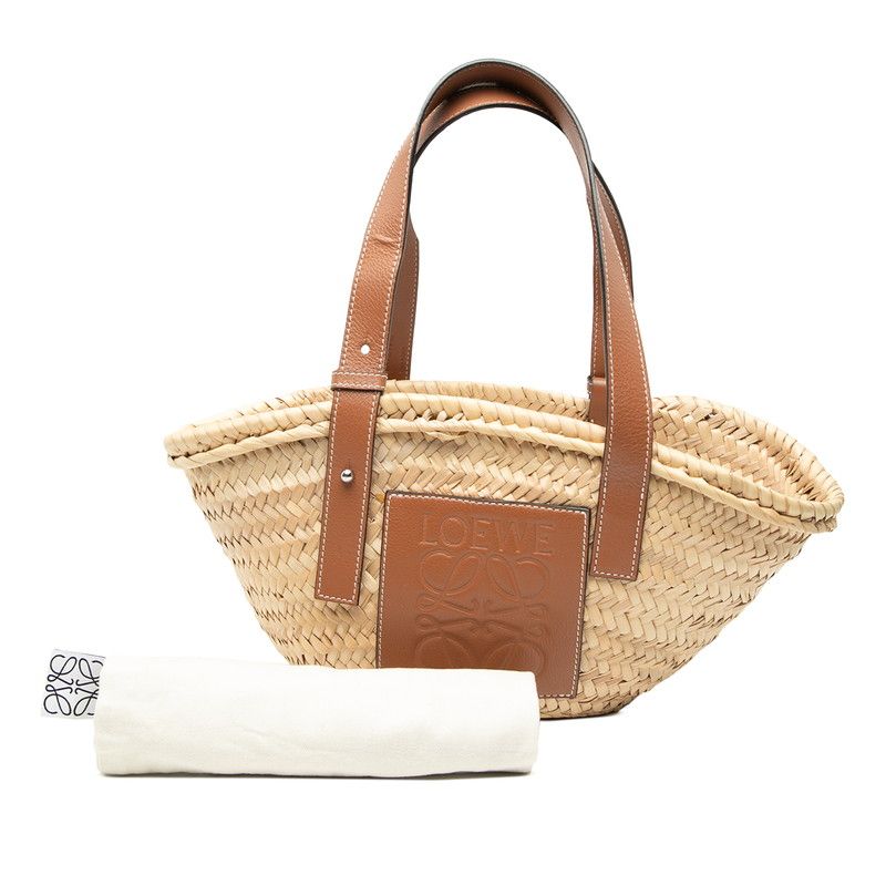 Loewe Anagram Basket Bag Handbag Bag Natural Brown Leather Palm Leaf — view 7