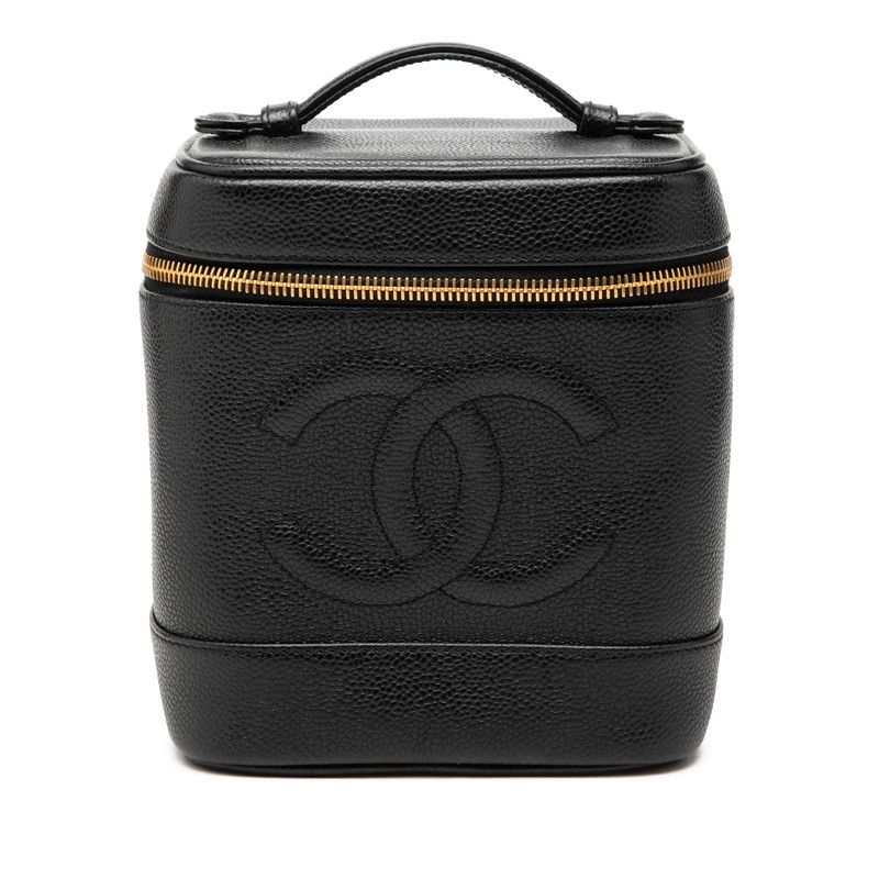 Chanel CC Logo Vanity Bag Handbag Black Caviar Leather