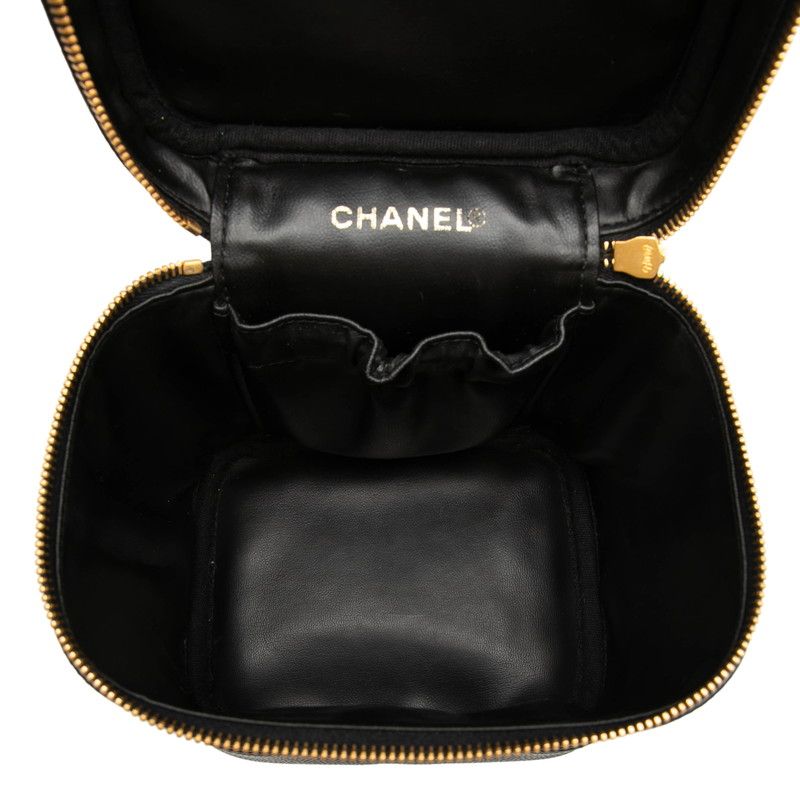 Chanel CC Logo Vanity Bag Handbag Black Caviar Leather — view 4