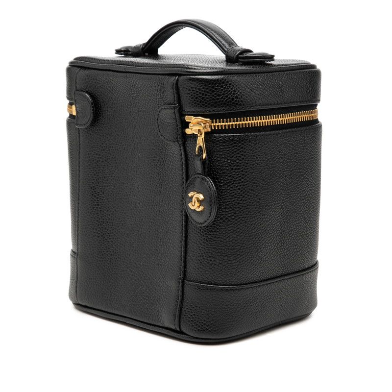 Chanel CC Logo Vanity Bag Handbag Black Caviar Leather — view 2