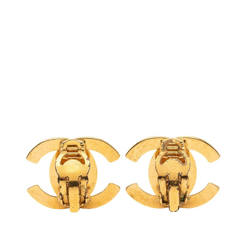 Chanel CC Logo Turnlock Vintage Earrings Gold Plated — view 2