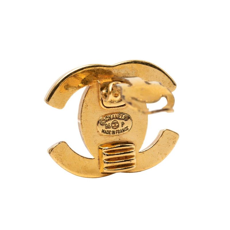 Chanel CC Logo Turnlock Vintage Earrings Gold Plated — view 3