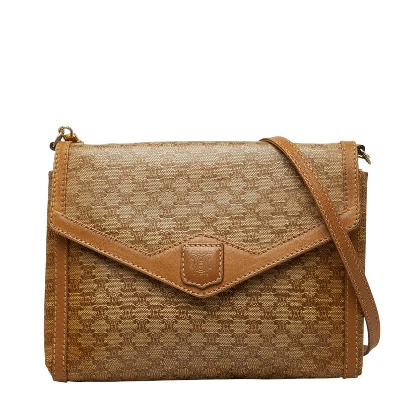 Celine Macadam Shoulder Bag Crossbody Beige Leather