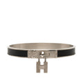 Hermes Kelly Bangle Cadena Motif Silver Black Metal Leather Bracelet