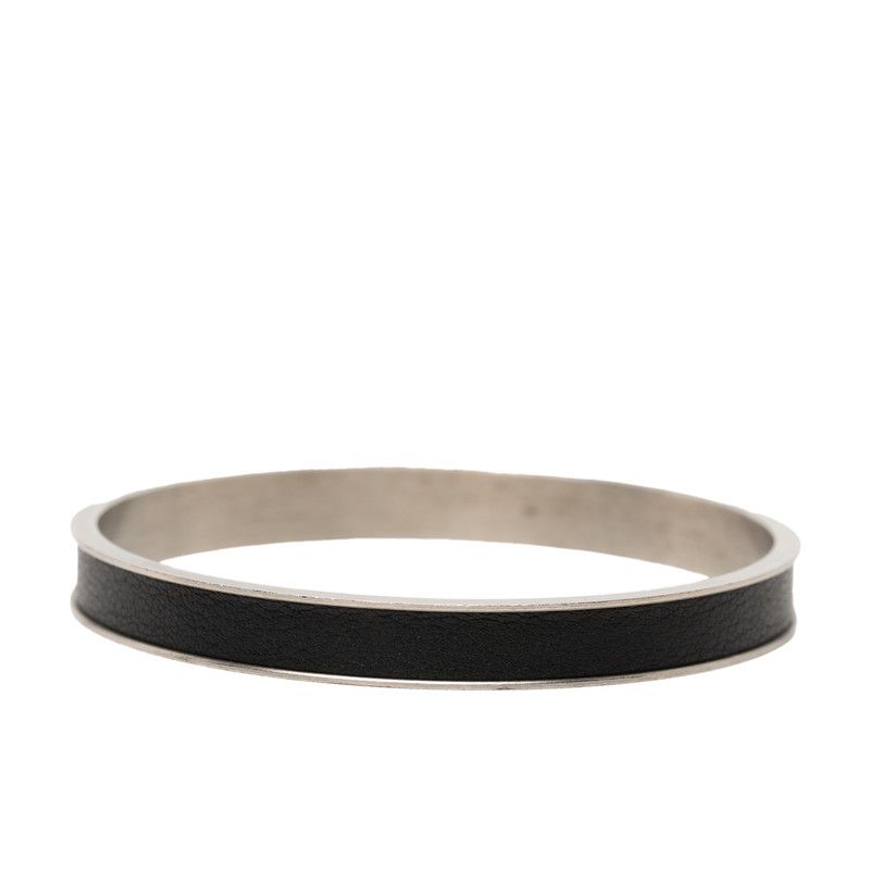 Hermes Kelly Bangle Cadena Motif Silver Black Metal Leather Bracelet — view 3