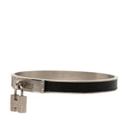 Hermes Kelly Bangle Cadena Motif Silver Black Metal Leather Bracelet — view 2