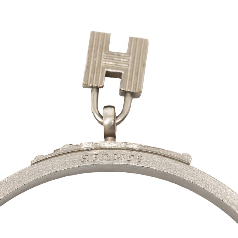 Hermes Kelly Bangle Cadena Motif Silver Black Metal Leather Bracelet — view 4
