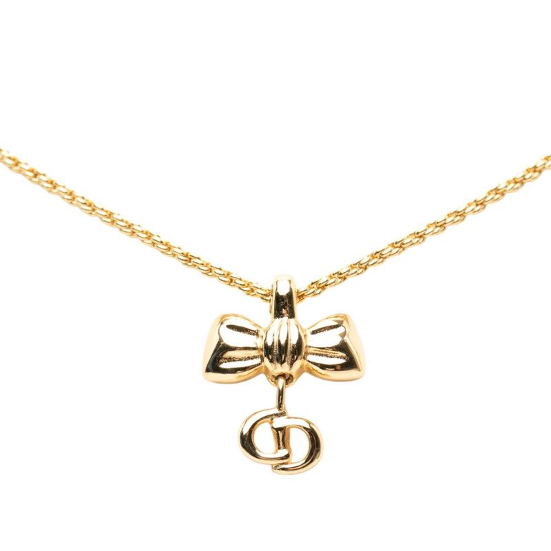 Dior CD Logo Ribbon Motif Necklace Gold Plated