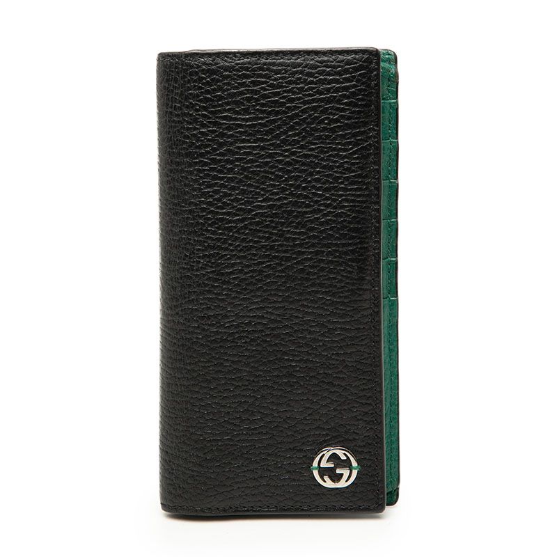Gucci Interlocking Bicolor Wallet Black Green Leather