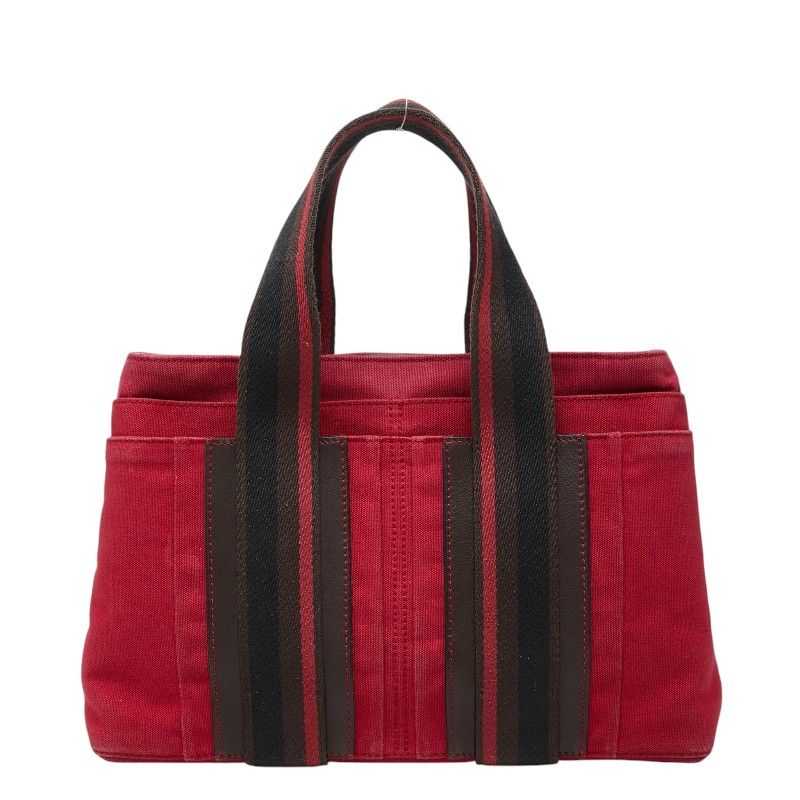 Hermes Troca Horizontal PM Tote Red Brown Canvas Leather