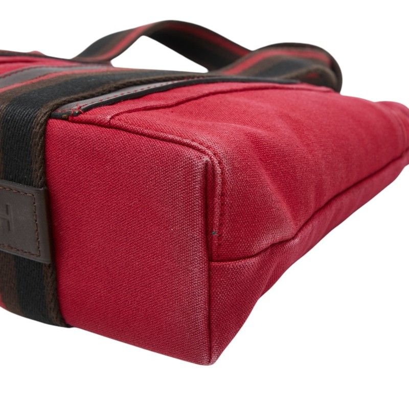 Hermes Troca Horizontal PM Tote Red Brown Canvas Leather — view 4