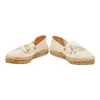 Hermes Logo Espadrilles Slip on Flat 37 Ivory Canvas — view 4