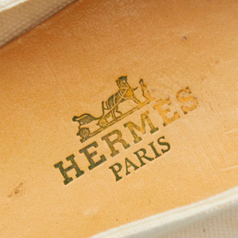Hermes Logo Espadrilles Slip on Flat 37 Ivory Canvas — view 6