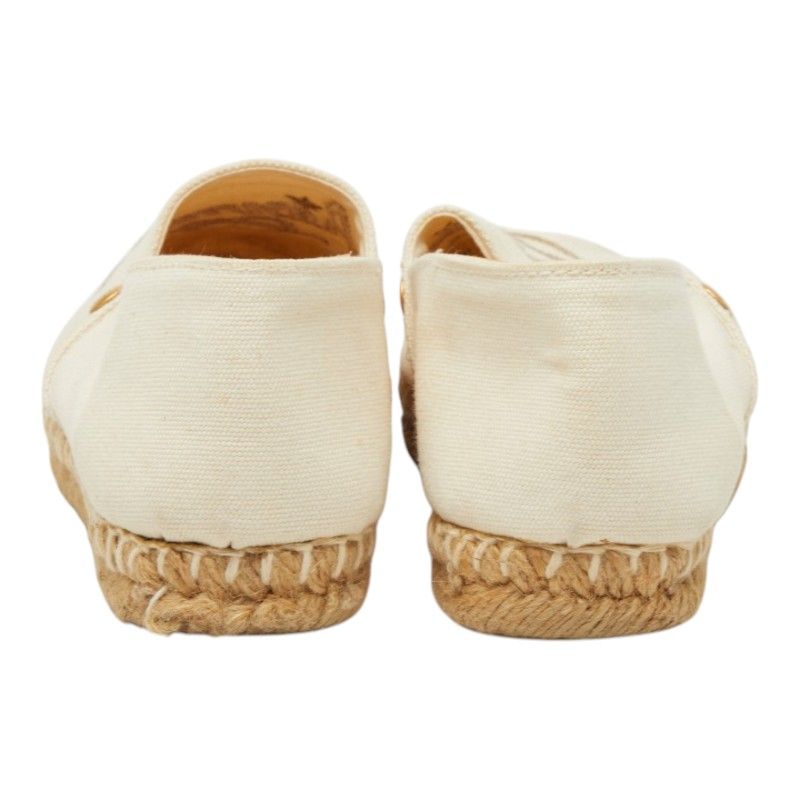 Hermes Logo Espadrilles Slip on Flat 37 Ivory Canvas — view 3