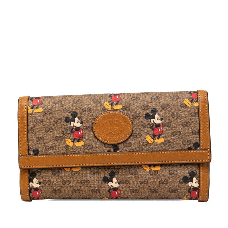 Gucci Disney Mini GG Supreme Mickey Mouse Continental Wallet Brown Leather