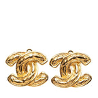 Chanel CC Logo Quilted Earrings Gold Plated