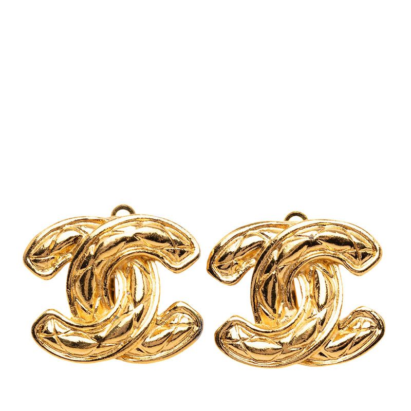 Chanel CC Logo Quilted Earrings Gold Plated