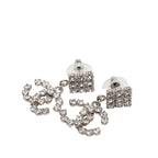 Chanel CC Logo Stud Earrings Swing Silver Metal Rhinestone