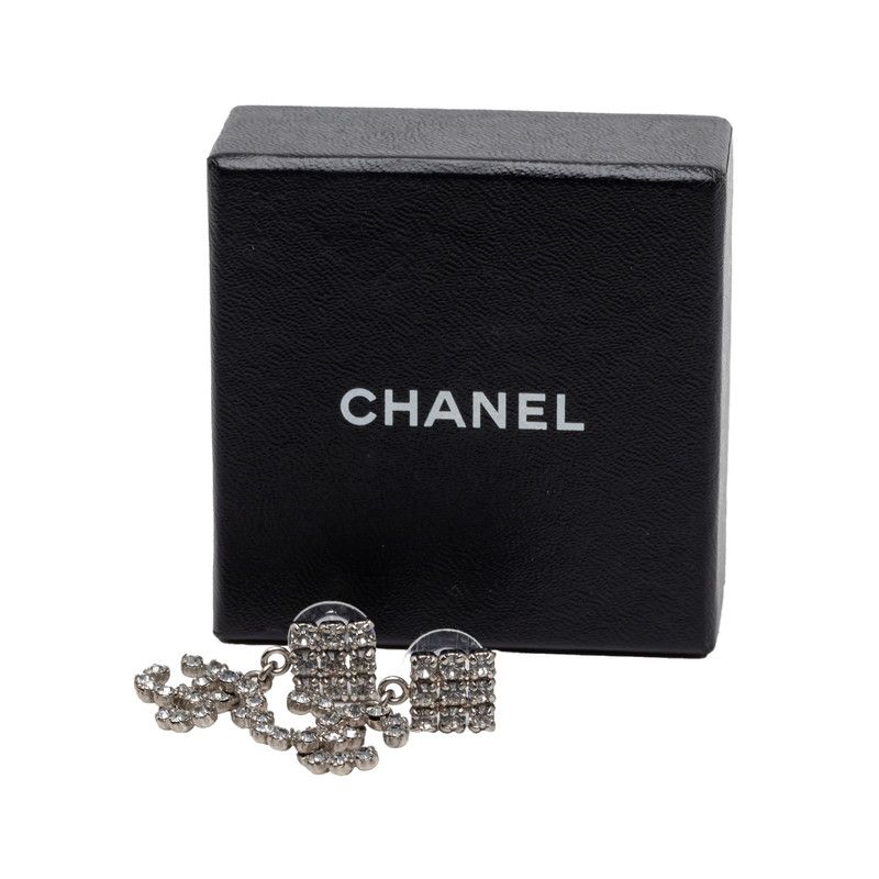 Chanel CC Logo Stud Earrings Swing Silver Metal Rhinestone — view 4