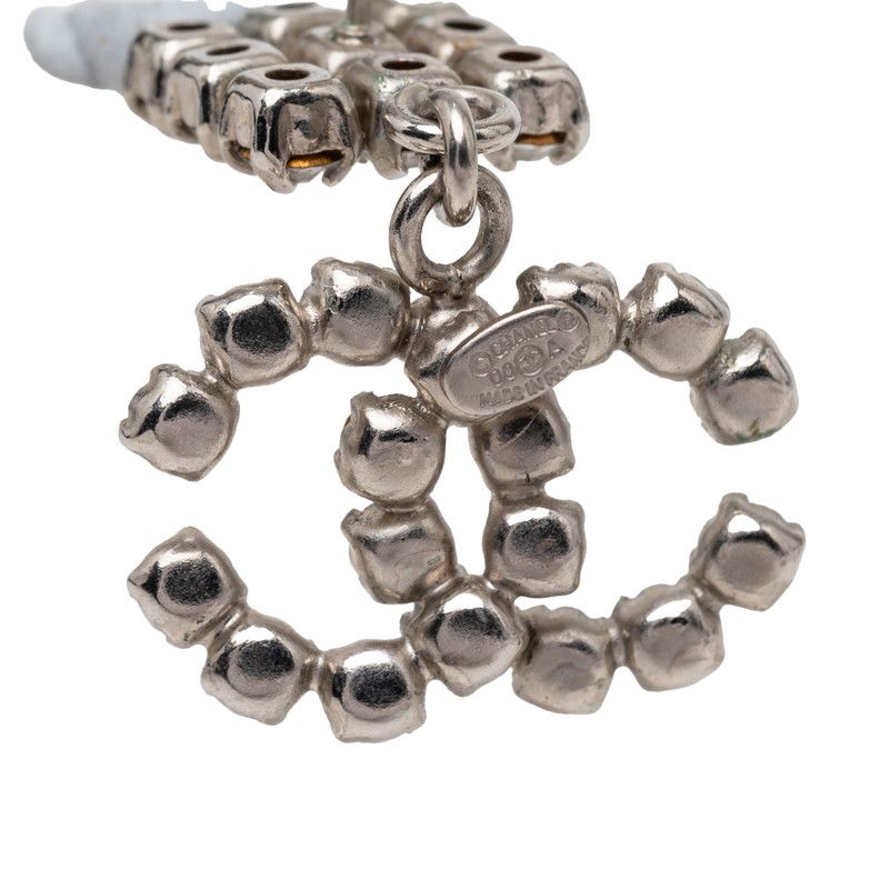 Chanel CC Logo Stud Earrings Swing Silver Metal Rhinestone — view 3