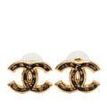 Chanel CC Logo Stud Earrings 23c Gold Black Plated
