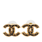 Chanel CC Logo Stud Earrings 23c Gold Black Plated