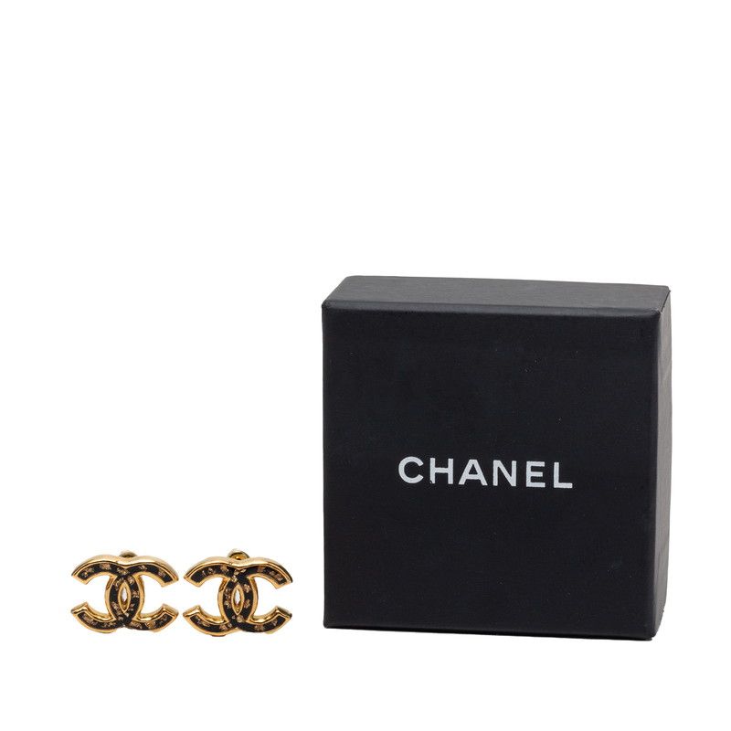 Chanel CC Logo Stud Earrings 23c Gold Black Plated — view 4