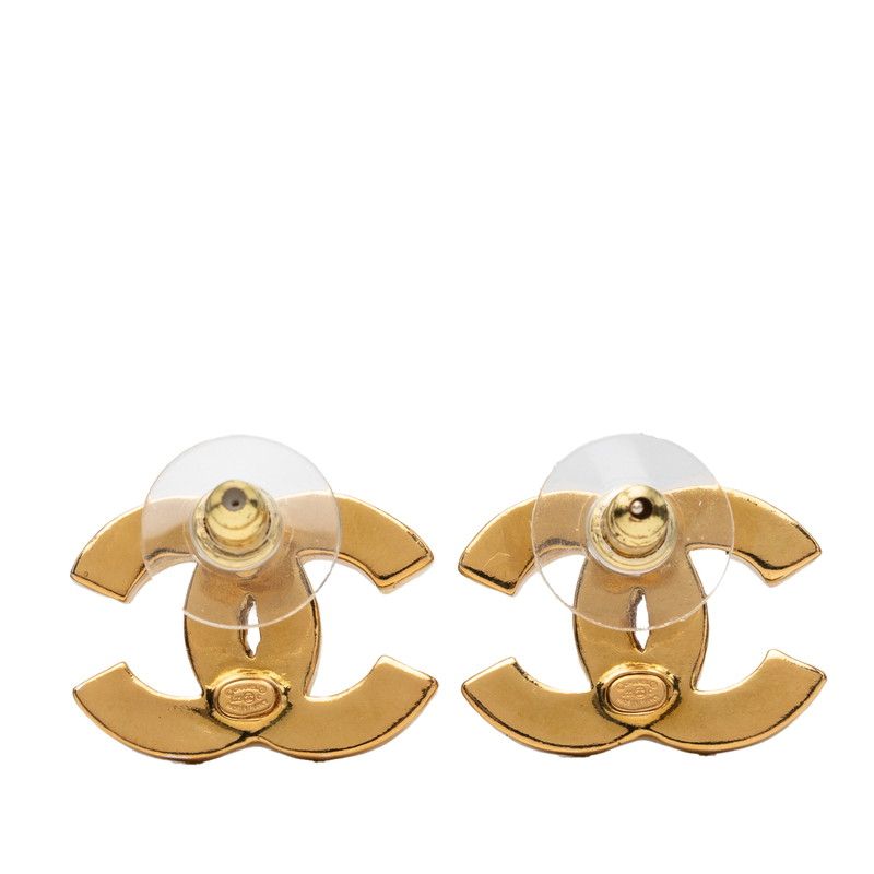 Chanel CC Logo Stud Earrings 23c Gold Black Plated — view 2