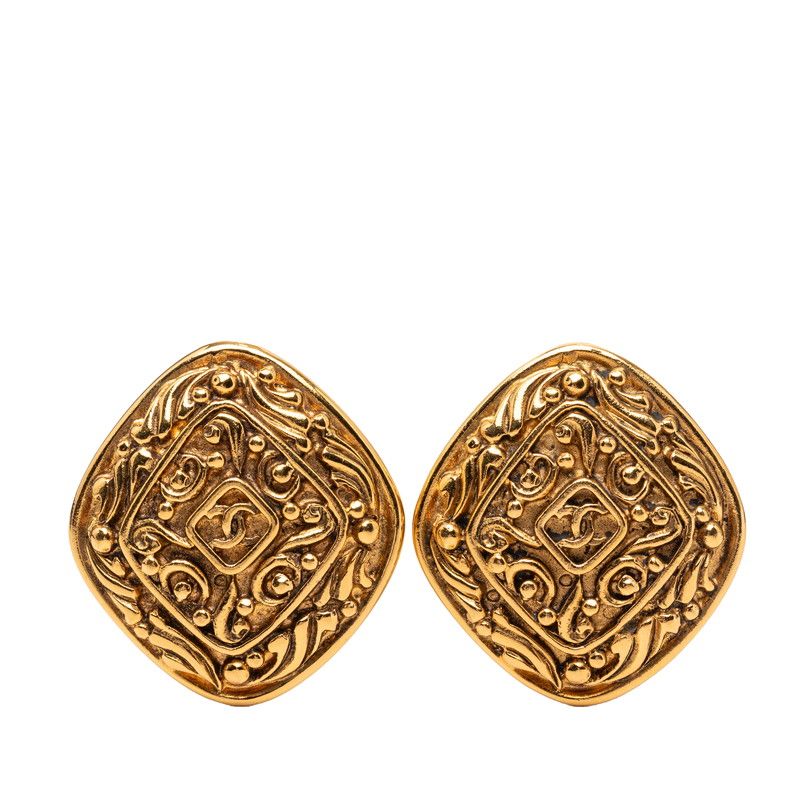 Chanel CC Logo Diamond Earrings Gold Plated