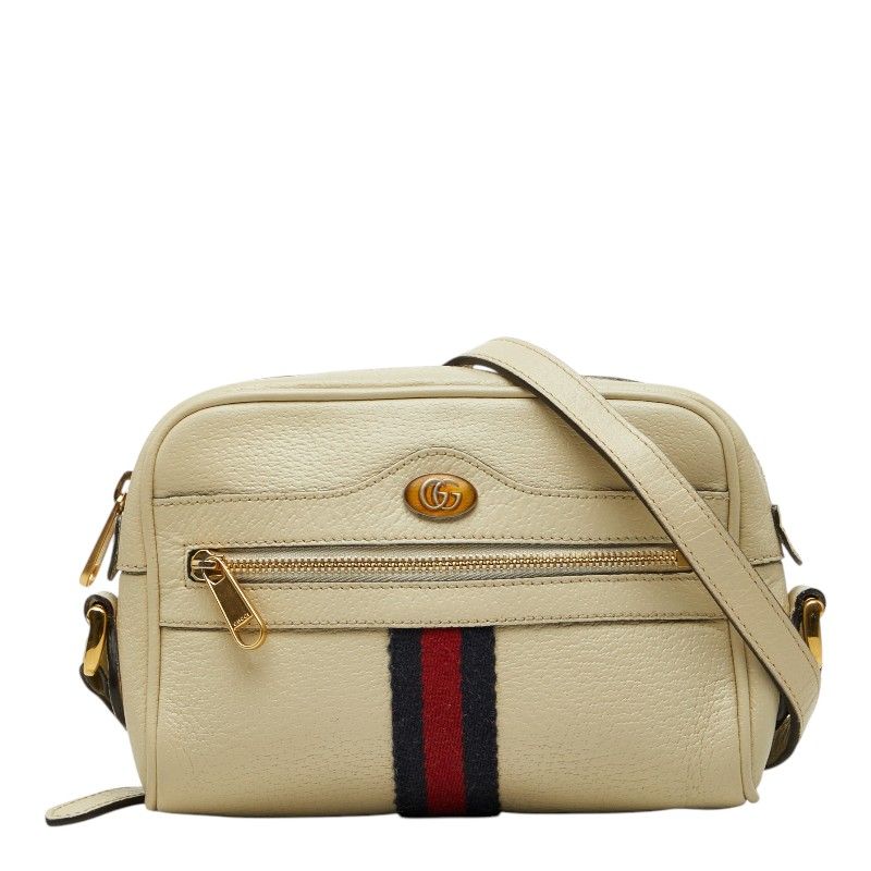 Gucci GG Marmont Sherry Line Ophidia Crossbody Shoulder Bag Ivory Leather