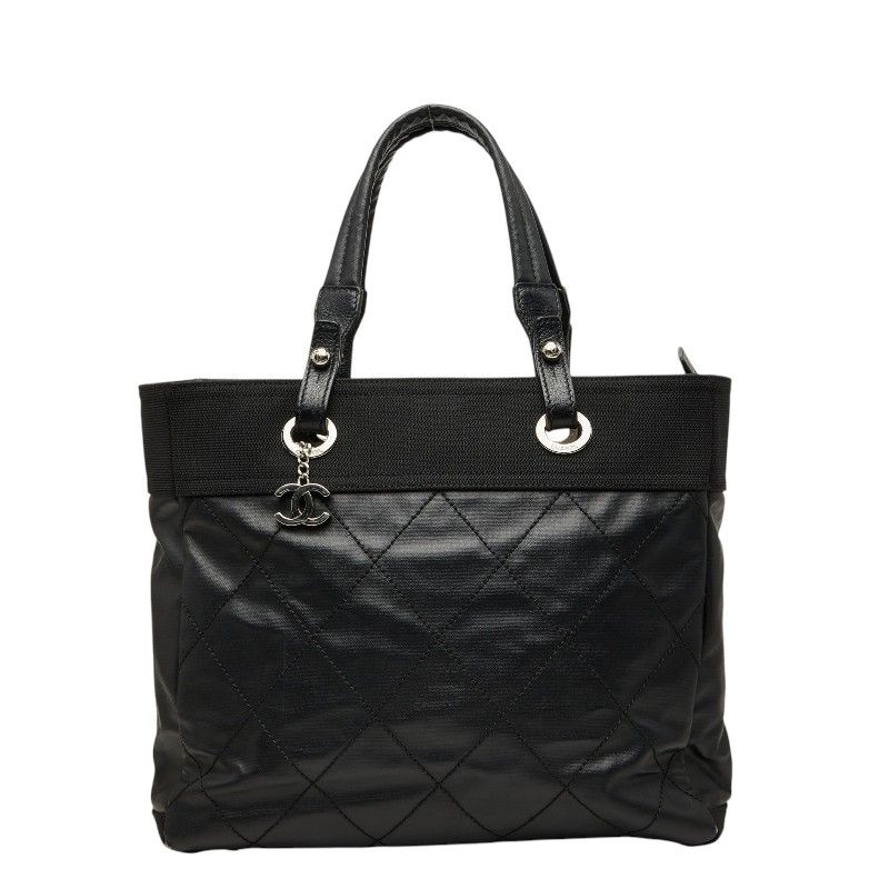 Chanel CC Logo Paris Biarritz Tote Black Leather