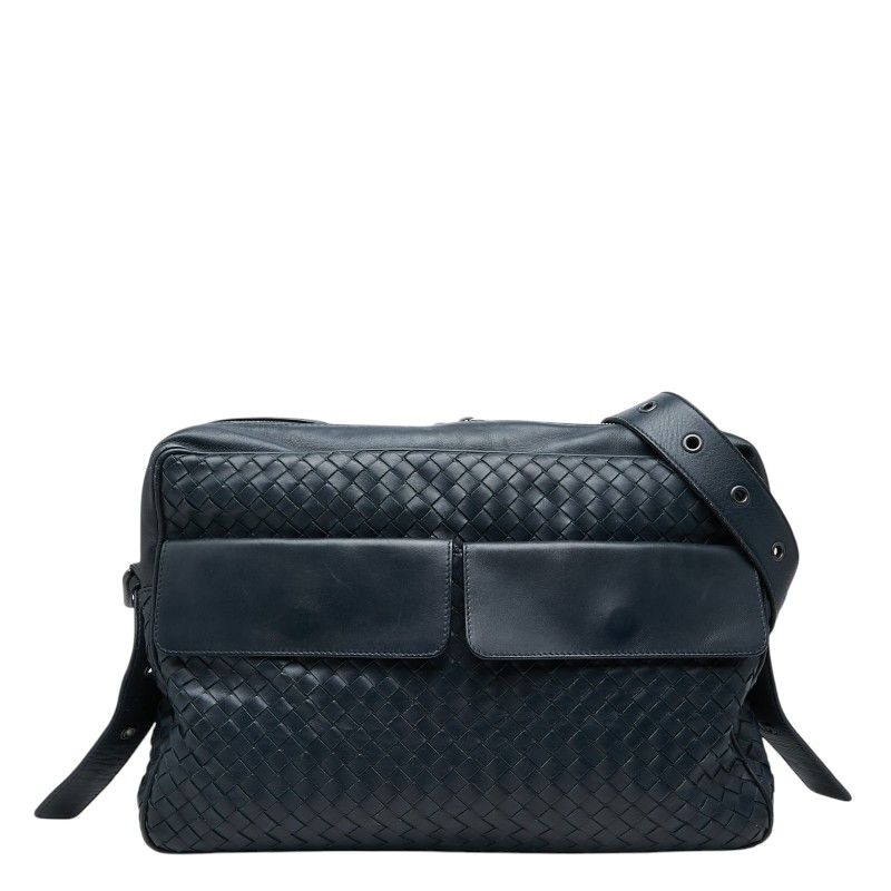 Bottega Veneta Intrecciato Crossbody Shoulder Bag Navy Leather